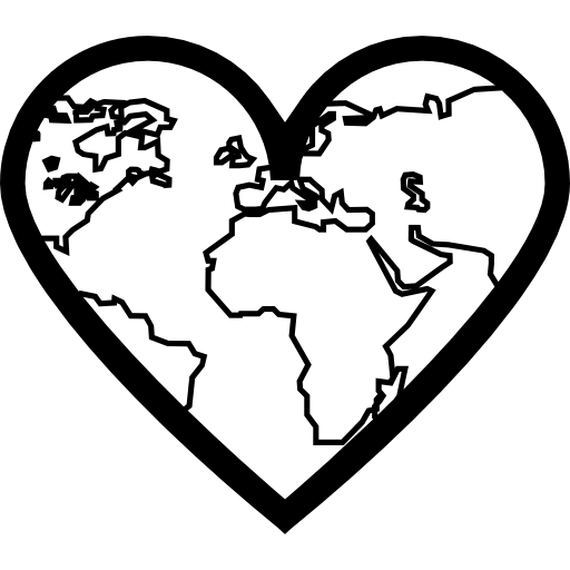 Free Icon | Heart with thin earth continents outlines inside