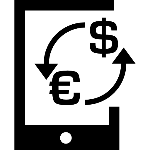 símbolo de cambio de dólar euro dinero en una tableta icono gratis