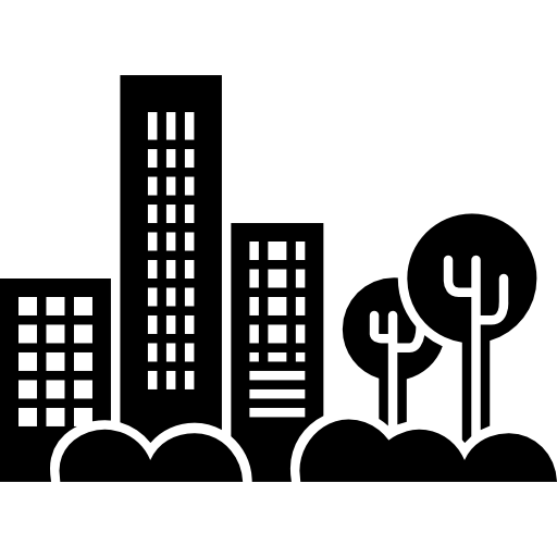 edificios árboles y plantas en vista del paisaje urbano. icono gratis