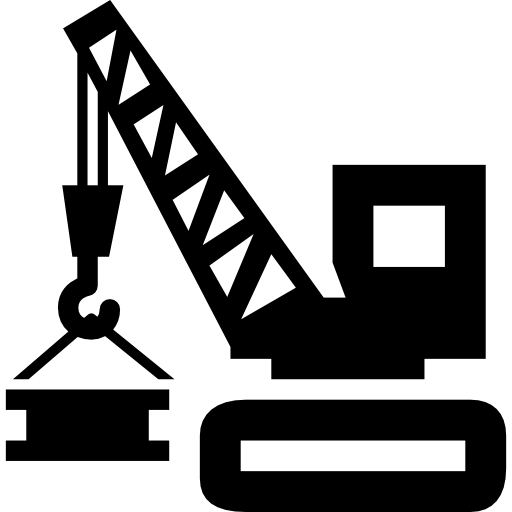 Construction tool vehicle with crane lifting materials free icon