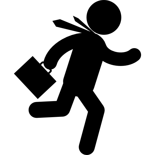 Бизнесмен, бегущий быстро с чемоданом в правой руке бесплатно иконка