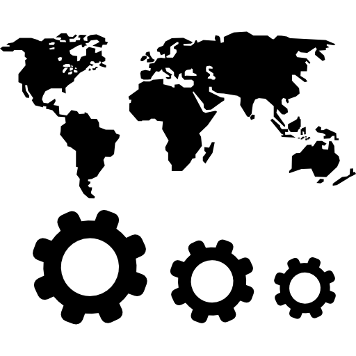 carte du monde et symboles d'engrenages Icône gratuit
