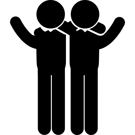 deux hommes côte à côte dans une étreinte avec les bras levés Icône gratuit