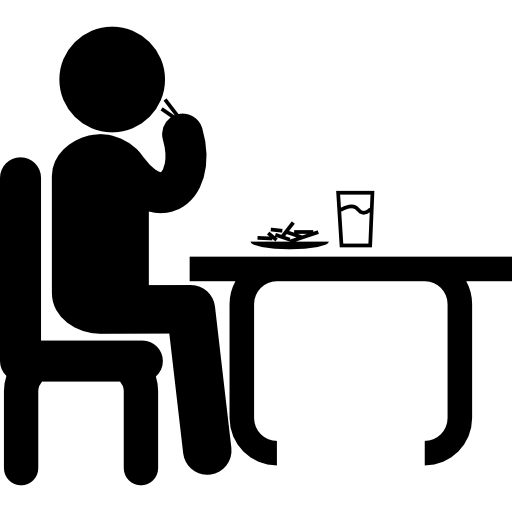 Мужчина сидит перед столом и ест и пьет во время обеда бесплатно иконка