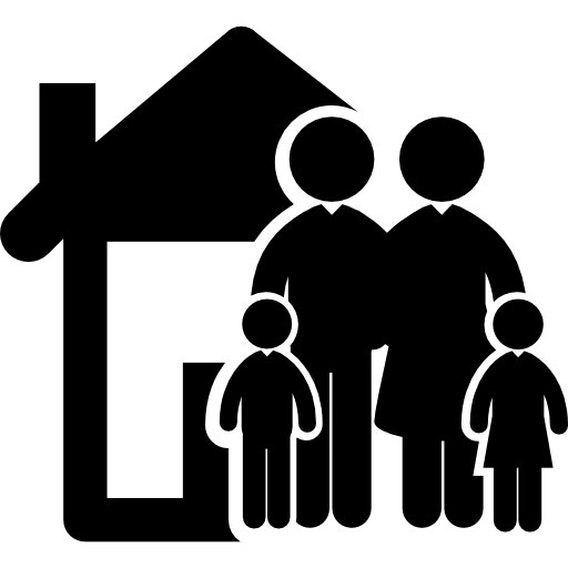 집 앞의 4인 가족 - 무료 사람들개 아이콘