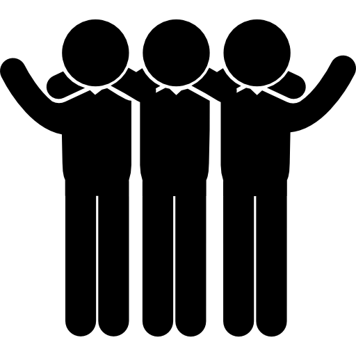 grupo de tres hombres parados uno al lado del otro abrazándose icono gratis