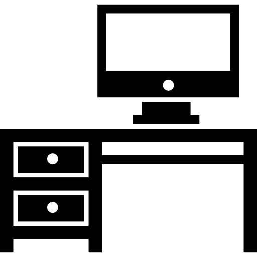 bureau de studio avec deux tiroirs et un écran d'ordinateur dessus Icône gratuit
