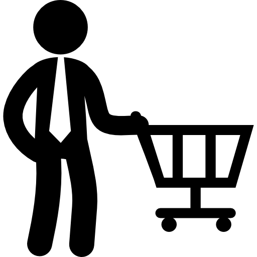 hombre de negocios, con, carro de compras icono gratis