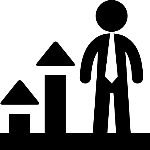 Business man in ascending graphic of stats - Free arrows icons