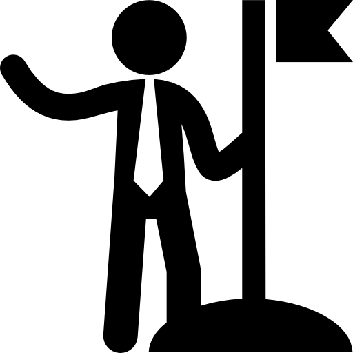 homme d'affaires debout et tenant un drapeau sur un poteau Icône gratuit