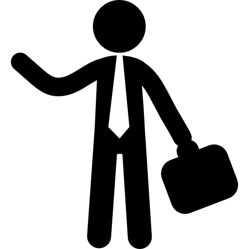 homme d'affaires debout avec une valise dans une main et levant l'autre pour attraper le transport Icône gratuit