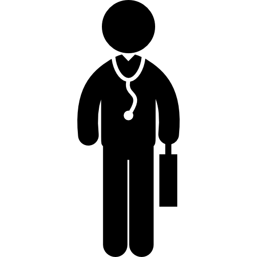 Medical doctor standing with suitcase and stethoscope Free Icon