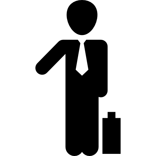 homme affaires, debout, à, valise Icône gratuit