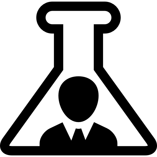 homme d'affaires dans un symbole d'expérimentation de flacon de laboratoire Icône gratuit