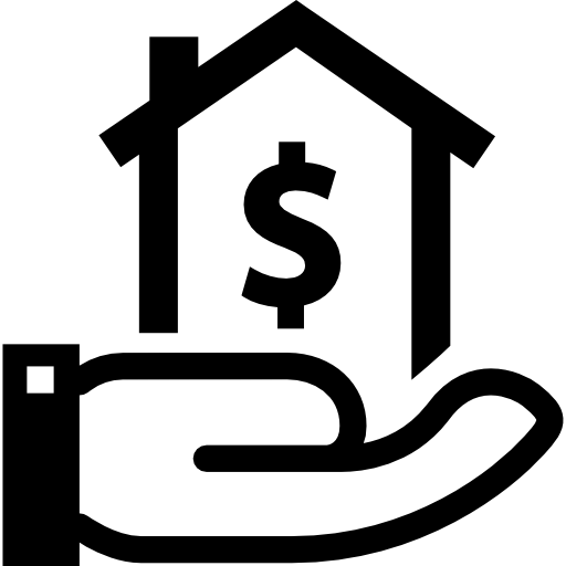 maison avec signe dollar sur une main Icône gratuit