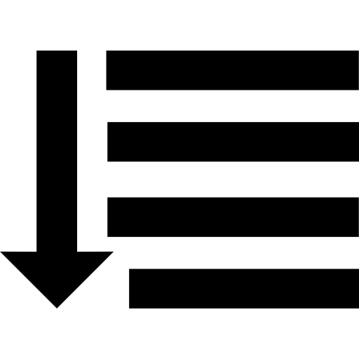 cuatro líneas horizontales con flecha hacia abajo icono gratis