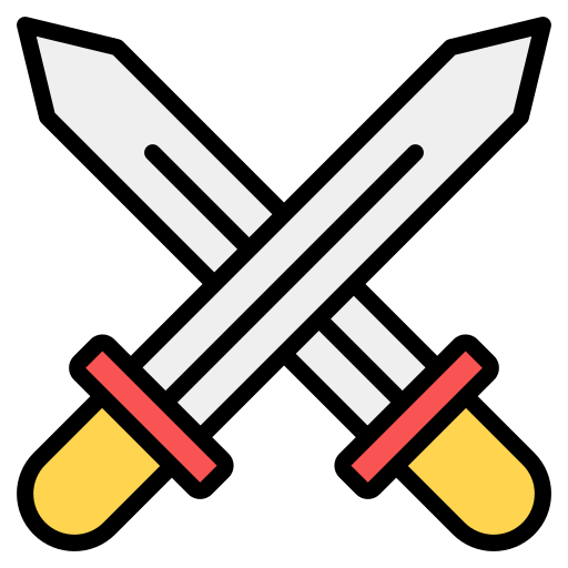 Two crossed swords colored outline icon Royalty Free Vector