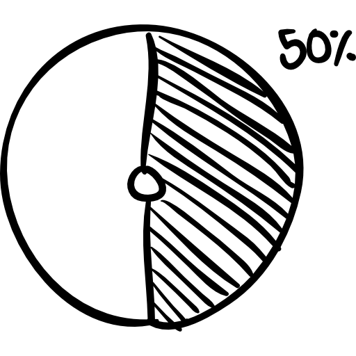 círculo de gráfico con boceto completo del 50 por ciento icono gratis