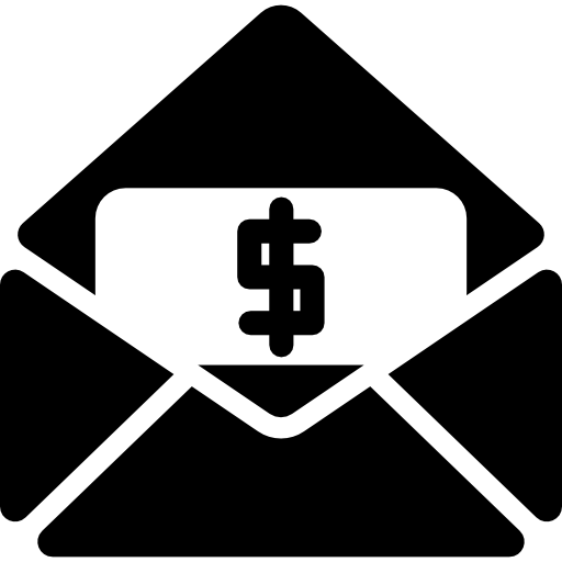 dolares en un correo icono gratis