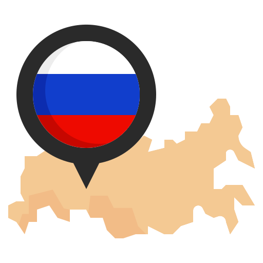 Russia flag map icon, flat style, Stock vector