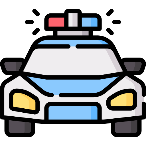 Icono redondo coche policia azul Stock Illustration
